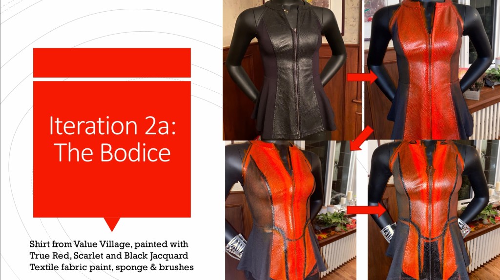 Painting the bodice of the Scarlet Witch cosplay